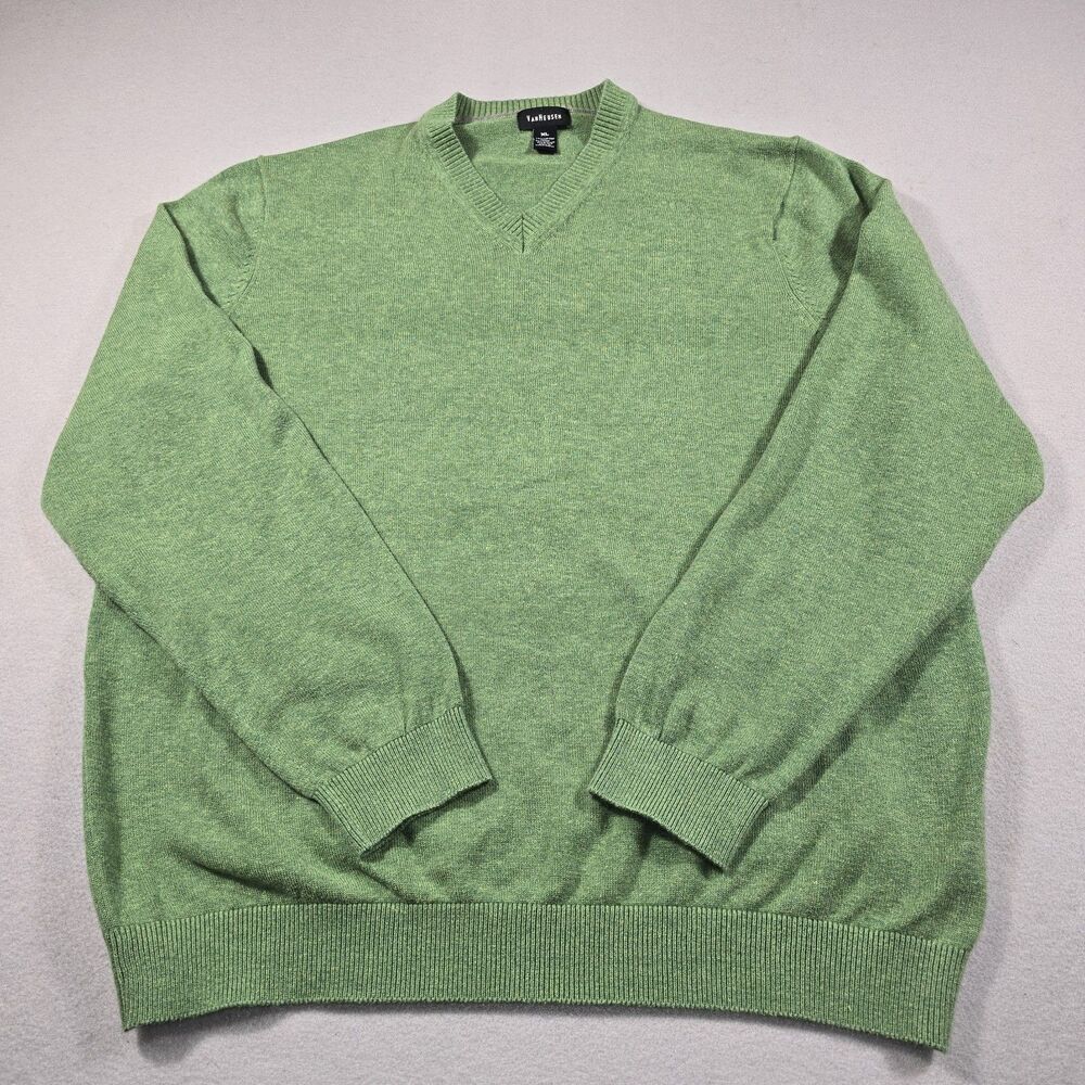 Van Heusen Men's Green XL V-Neck Pullover Knit Sweater Long Sleeve
